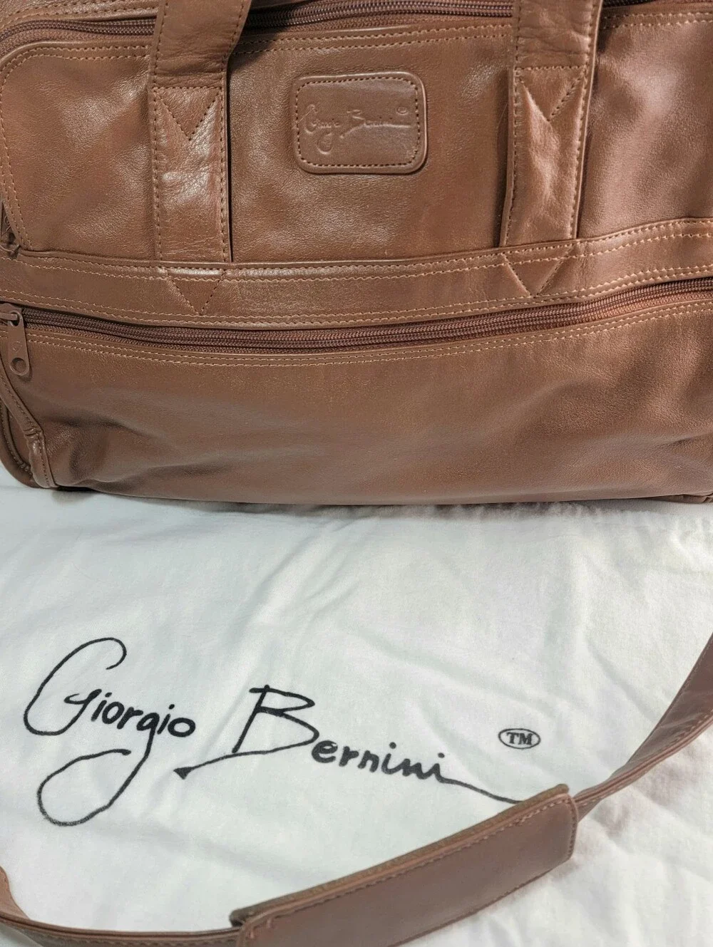 Giorgio Bernini Expandable Messenger Bag Brown Leather Laptop Briefcase-Dust Bag